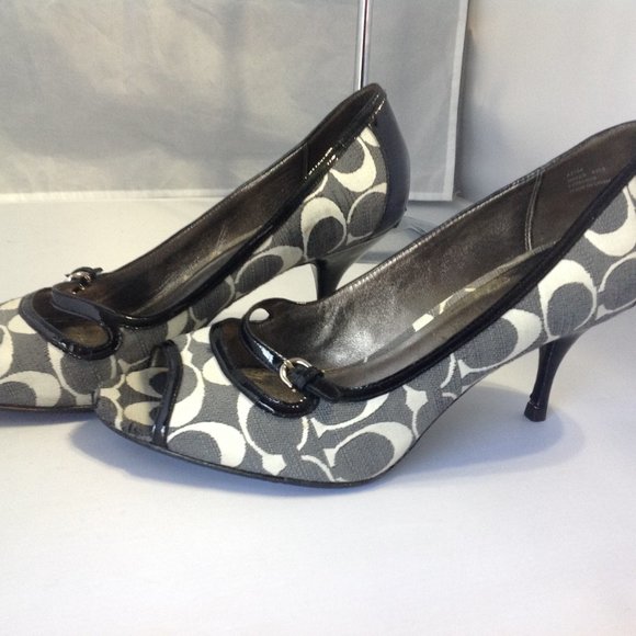 Coach Shoes - Coach Open Toe Signature canvas/ Leather Pumps